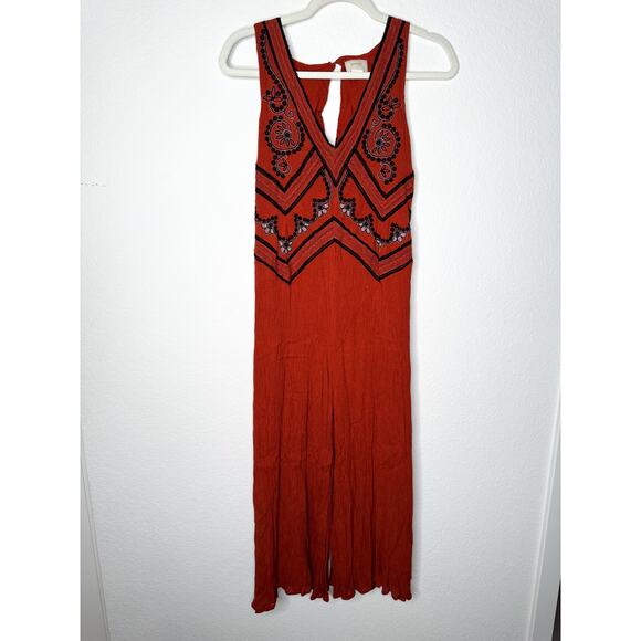 Anthropologie Maeve Desert Embroidered Boho Terracotta Jumpsuit - Picture 4 of 8